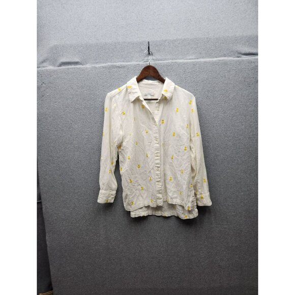 Isaac Mizrahi Live! Pineapple Embroider Linen-Blend Button-Up Shirt M - Picture 1 of 7